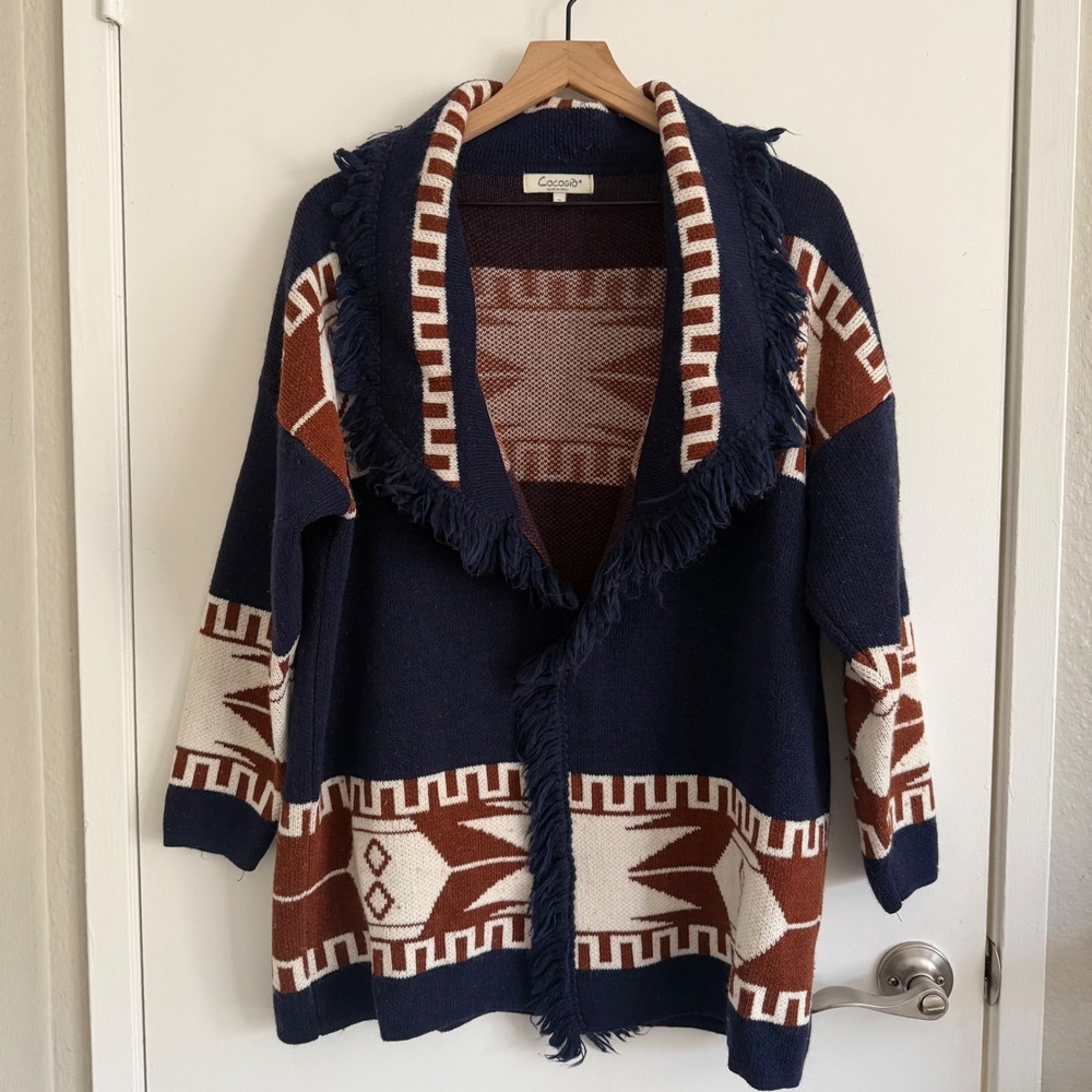 Cocogio Italy Southwestern Fringe Open Front Cardigan Med. Western Yellowstone